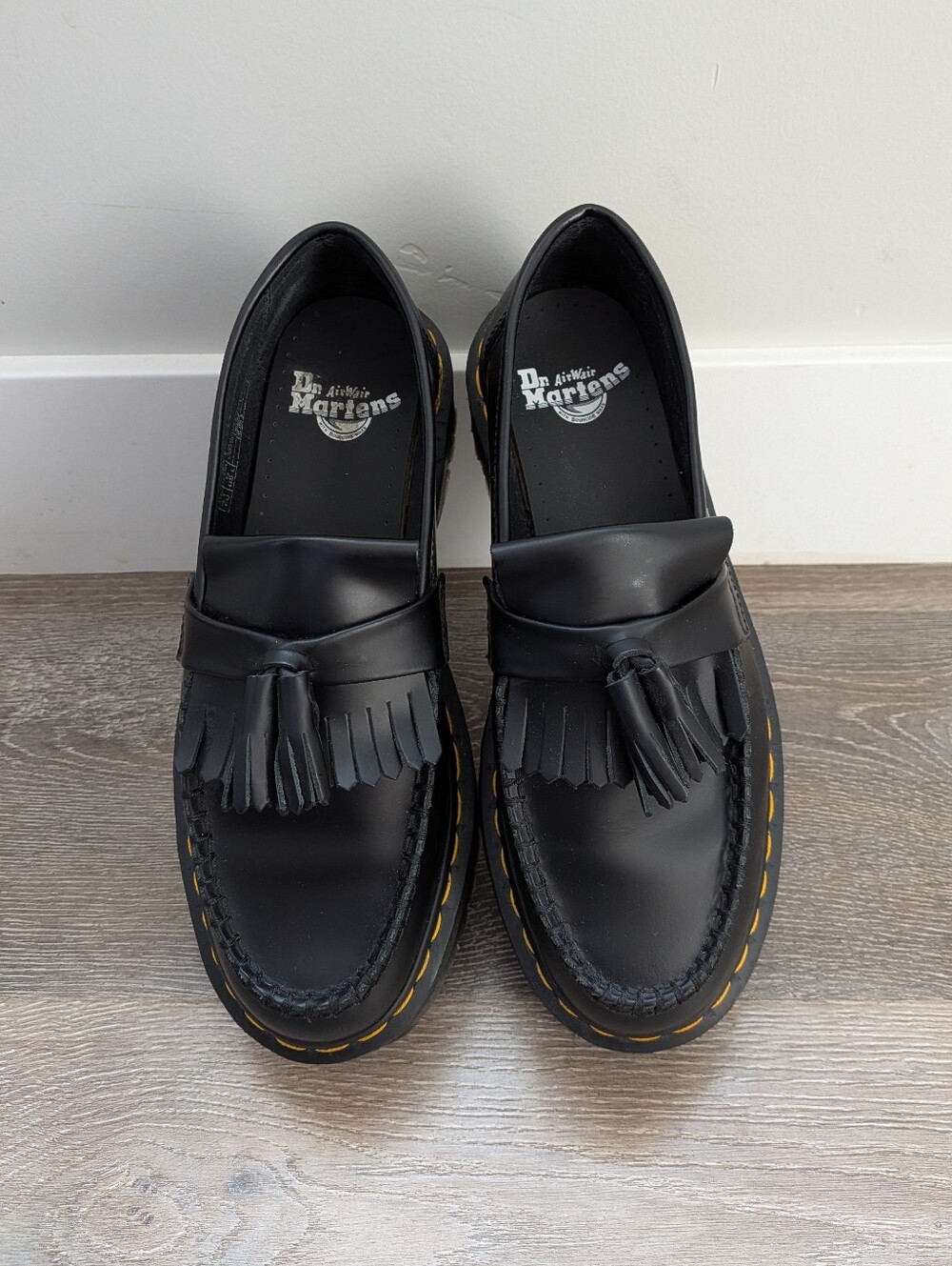 Dr. Martens Black Leather Tassel Platform Adrian Quad Loafers